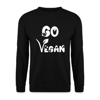 Go Vegan Veganer Veganerin Pro Veggie - Unisex Pullover - Schwarz - Vorne - Alina (178cm) & Michal (187cm)