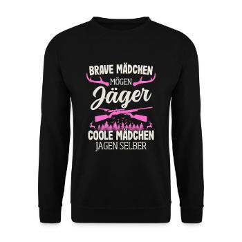Jäger Mädchen Jagen Selber Hirsch Jagd Jägerin - Unisex Pullover - Schwarz - Vorne - Alina (178cm) & Michal (187cm)
