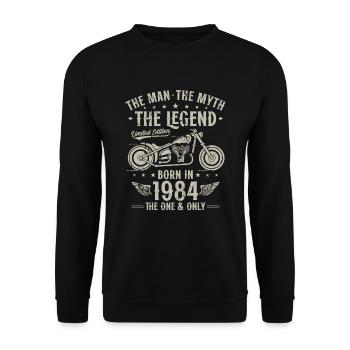 1984 Vintage Man Myth Legend Motorcycle - Unisex Sweatshirt - black - Front - Alina (178cm) & Michal (187cm)