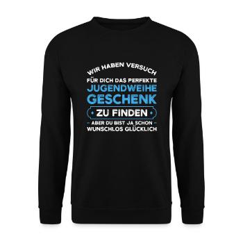 Jugendweihe Jugend Konfirmation Geschenk - Unisex Pullover - Schwarz - Vorne - Alina (178cm) & Michal (187cm)