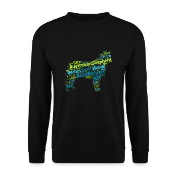 Rally Obedience Australian Shepherd Wordcloud - Unisex Pullover - Schwarz - Vorne - Alina (178cm) & Michal (187cm)