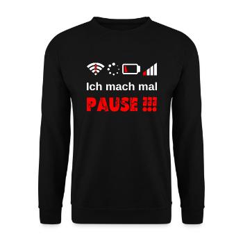 Ich mach mal Pause ! Gamer Nerd Problem Wlan Akku - Unisex Pullover - Schwarz - Vorne - Alina (178cm) & Michal (187cm)