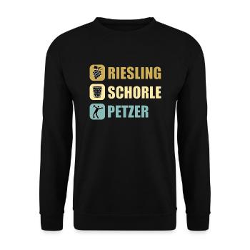 Schorle Riesling Pfalz Mundart Woi Dubbeglas Motiv - Unisex Pullover - Schwarz - Vorne - Alina (178cm) & Michal (187cm)