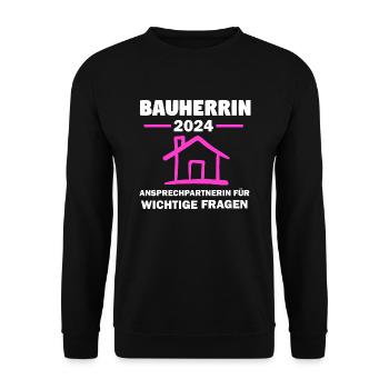 Bauherrin 2024 Hausbau Häuslebauer Geschenk - Unisex Pullover - Schwarz - Vorne - Alina (178cm) & Michal (187cm)
