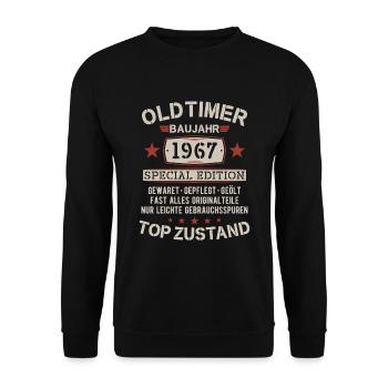Oldtimer Baujahr 1967 Jahrgang 55 Geburtstag - Unisex Pullover - Schwarz - Vorne - Alina (178cm) & Michal (187cm)