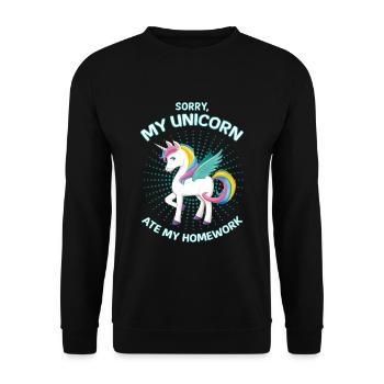 Cadeau amusant de devoirs d'école de licorne de licorne - Sweat-shirt Unisexe - noir - Devant - Alina (178cm) & Michal (187cm)