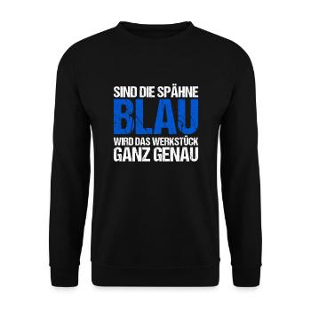 Mechaniker -Spähne Blau Werkstück Genau Fräse - Unisex Pullover - Schwarz - Vorne - Alina (178cm) & Michal (187cm)