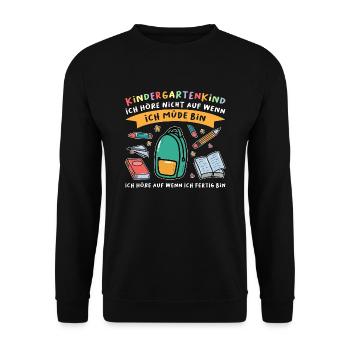 Kindergarten Anfang Kindergartenanfänger Geschenk - Unisex Pullover - Schwarz - Vorne - Alina (178cm) & Michal (187cm)