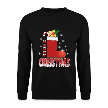 Weihnachten Nikolaus Stiefel mit Geschenke - Unisex Pullover - Schwarz - Vorne - Alina (178cm) & Michal (187cm)