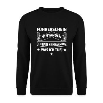 Führerschein Prüfung Führerscheinprüfung Geschenk - Unisex Pullover - Schwarz - Vorne - Alina (178cm) & Michal (187cm)