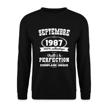 Anniversaire 35 ans - Septembre 1987 Perfection - Sweat-shirt Unisexe - noir - Devant - Alina (178cm) & Michal (187cm)