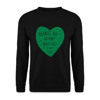Denk Spruch vegan Tierschutz Tierfreund Geschenk - Unisex Pullover - Schwarz - Vorne - Alina (178cm) & Michal (187cm)