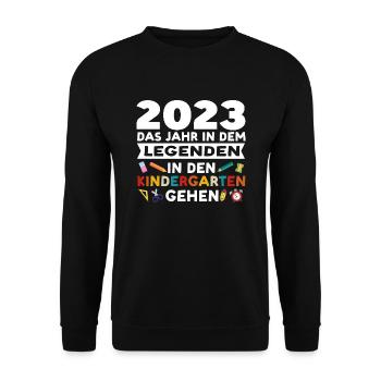 Kindergarten 2023 Anfang Kita-Anfang Geschenk - Unisex Pullover - Schwarz - Vorne - Alina (178cm) & Michal (187cm)