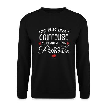 Je Suis Une Coiffeuse, Mais Aussi Une Princesse - Sweat-shirt Unisexe - noir - Devant - Alina (178cm) & Michal (187cm)