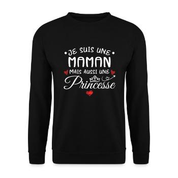 Je Suis Une Maman, Mais Aussi Une Princesse - Sweat-shirt Unisexe - noir - Devant - Alina (178cm) & Michal (187cm)