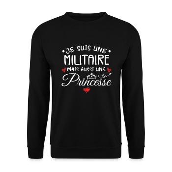 Je Suis Une Militaire, Mais Aussi Une Princesse - Sweat-shirt Unisexe - noir - Devant - Alina (178cm) & Michal (187cm)