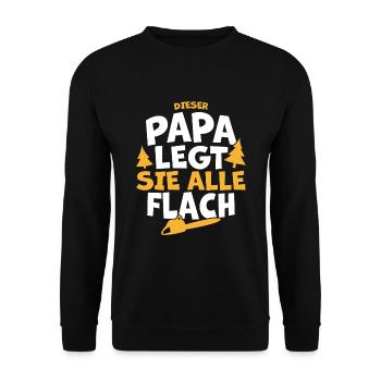 Papa Holz Holzmachen Waldarbeiter Geschenk lustig - Unisex Pullover - Schwarz - Vorne - Alina (178cm) & Michal (187cm)