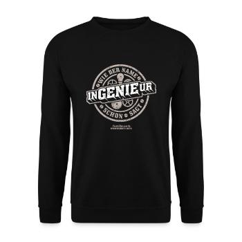 Ingenieur lustiger Spruch Genie - Unisex Pullover - Schwarz - Vorne - Alina (178cm) & Michal (187cm)