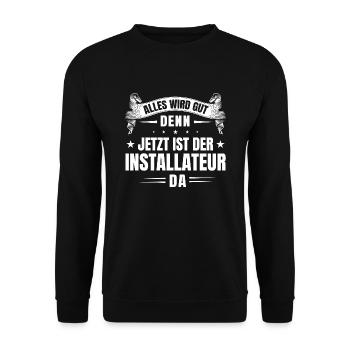 Installateur Beruf Klempner Geschenk - Unisex Pullover - Schwarz - Vorne - Alina (178cm) & Michal (187cm)