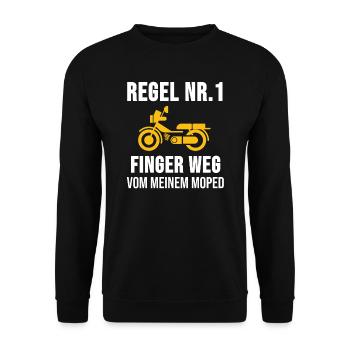 Moped Mofa Rollerfahrer Roller Sprüche Geschenk - Unisex Pullover - Schwarz - Vorne - Alina (178cm) & Michal (187cm)
