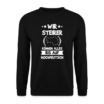 Steiermark Steirer Österreich Dirndl Geschenk - Unisex Pullover - Schwarz - Vorne - Alina (178cm) & Michal (187cm)