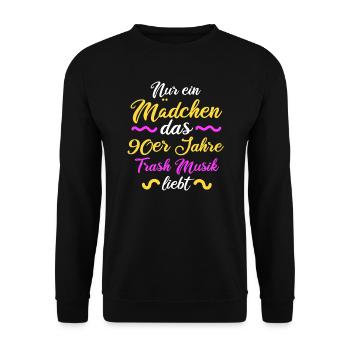 90er Jahre Party Neunziger 90s Trash Geschenk - Unisex Pullover - Schwarz - Vorne - Alina (178cm) & Michal (187cm)