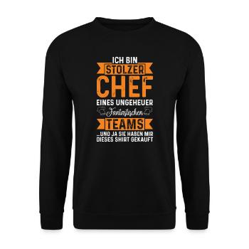 Ich bin stolzer Chef eines Teams Geschenk - Unisex Pullover - Schwarz - Vorne - Alina (178cm) & Michal (187cm)
