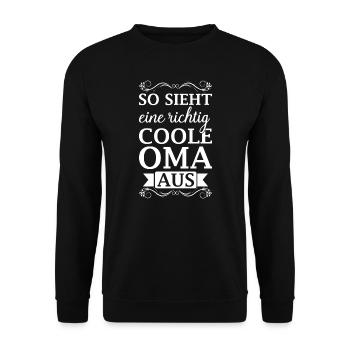 So sieht eine richtig coole Oma aus Omi Geschenk - Unisex Pullover - Schwarz - Vorne - Alina (178cm) & Michal (187cm)