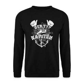 Der Typ Ist Kapitän Bootsführerschein Geschenk - Unisex Pullover - Schwarz - Vorne - Alina (178cm) & Michal (187cm)