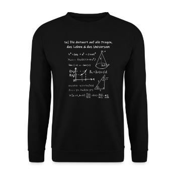 The Answer Is 42 Antwort auf alle Fragen Geschenk - Unisex Pullover - Schwarz - Vorne - Alina (178cm) & Michal (187cm)