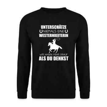 Westernreiten Westernreiterin Western Geschenk - Unisex Pullover - Schwarz - Vorne - Alina (178cm) & Michal (187cm)