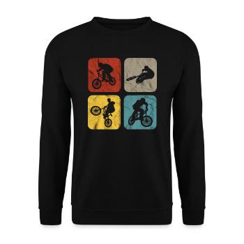 BMX Sprüche Radfahrer Biker Retro Stunt Geschenk - Unisex Pullover - Schwarz - Vorne - Alina (178cm) & Michal (187cm)