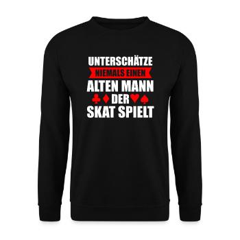 Skat Spielen Ass Karte Skatspieler Geschenk - Unisex Pullover - Schwarz - Vorne - Alina (178cm) & Michal (187cm)