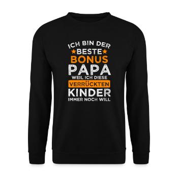 Bonus Papa Stiefvater Bonuspapa Vater Geschenk - Unisex Pullover - Schwarz - Vorne - Alina (178cm) & Michal (187cm)