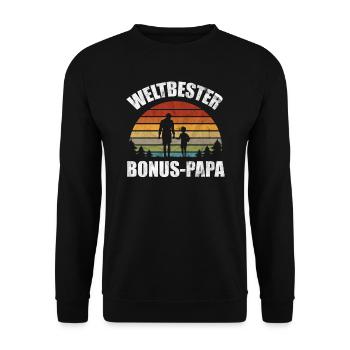 Bonus Papa Stiefvater Bonuspapa Stiefpapa Geschenk - Unisex Pullover - Schwarz - Vorne - Alina (178cm) & Michal (187cm)