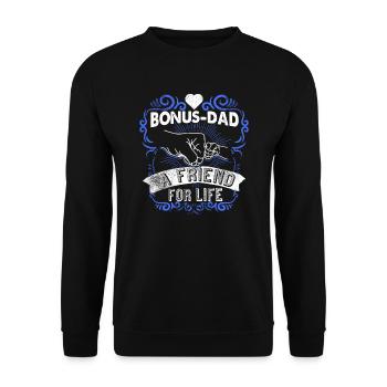 Bonus Papa Stiefsohn Stiefvater Spruch Geschenk - Unisex Pullover - Schwarz - Vorne - Alina (178cm) & Michal (187cm)