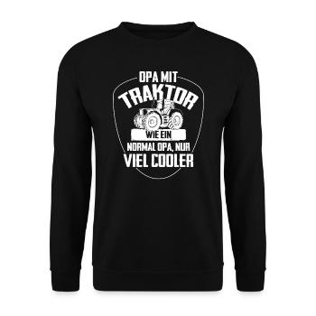 Opa mit Traktor - nur cooler- Lustiges Opi - Unisex Pullover - Schwarz - Vorne - Alina (178cm) & Michal (187cm)