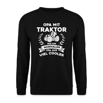 Opa mit Traktor - nur cooler- Lustiges Opi - Unisex Pullover - Schwarz - Vorne - Alina (178cm) & Michal (187cm)