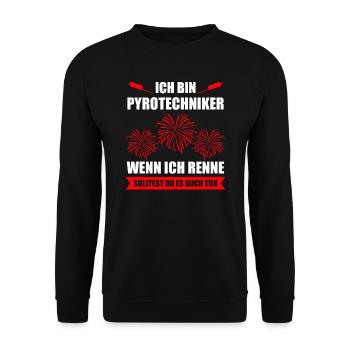 Pyro Feuerwerker Spruch Geschenk - Unisex Pullover - Schwarz - Vorne - Alina (178cm) & Michal (187cm)