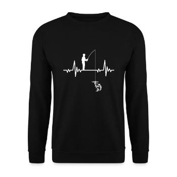 Fischen Herzschlag Fischer Angler Geschenkidee - Unisex Pullover - Schwarz - Vorne - Alina (178cm) & Michal (187cm)