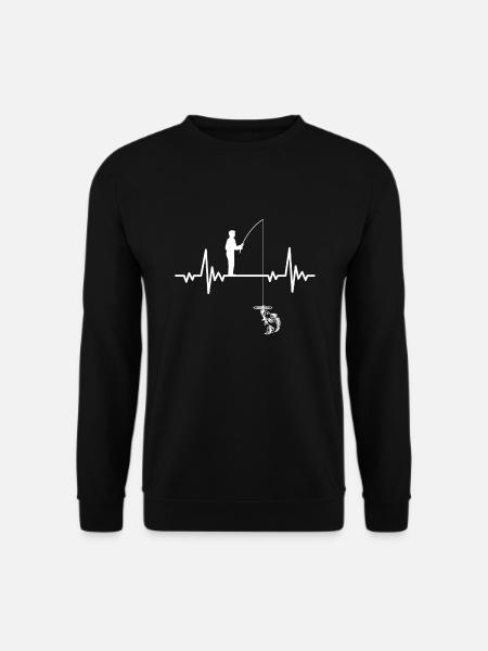 Fischen Herzschlag Fischer Angler Geschenkidee - Unisex Pullover - Schwarz