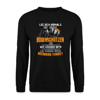 Bogenschießen Bogenschiessen Langbogen Geschenk - Unisex Pullover - Schwarz - Vorne - Alina (178cm) & Michal (187cm)