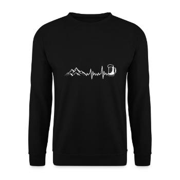 Herzschlag Berge und Bier Geschenk - Unisex Pullover - Schwarz - Vorne - Alina (178cm) & Michal (187cm)