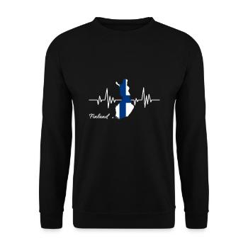 Finnland Herzschlag Geschenkidee - Unisex Pullover - Schwarz - Vorne - Alina (178cm) & Michal (187cm)