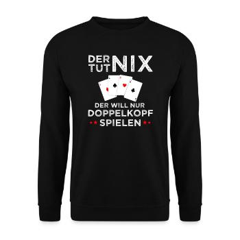 Doppelkopf Kartenspiel Schnapsen Geschenk - Unisex Pullover - Schwarz - Vorne - Alina (178cm) & Michal (187cm)