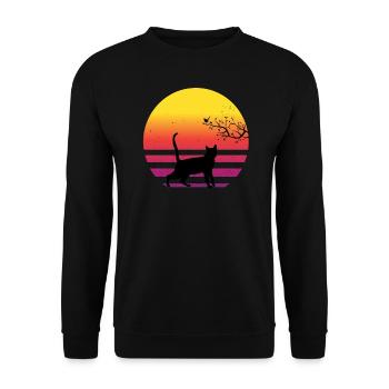 Katze Vogel Auf Baum Retro Vintage Sonnenuntergang - Unisex Pullover - Schwarz - Vorne - Alina (178cm) & Michal (187cm)