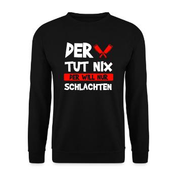 Fleischer Fleisch Metzger Geschenk - Unisex Pullover - Schwarz - Vorne - Alina (178cm) & Michal (187cm)