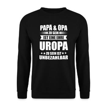 Uropa 2020 Ankündigung Opa Geschenk - Unisex Pullover - Schwarz - Vorne - Alina (178cm) & Michal (187cm)