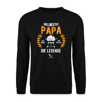 Grillmeister Papa | Grillen Grillfan BBQ Barbecue - Unisex Pullover - Schwarz - Vorne - Alina (178cm) & Michal (187cm)