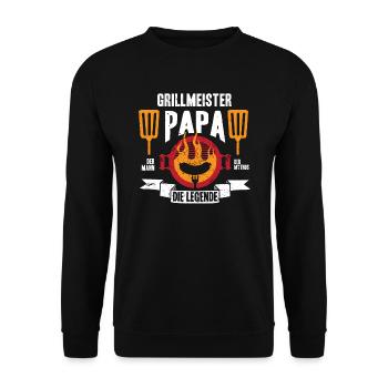 Grillmeister Papa | Grillen Grillfan BBQ Barbecue - Unisex Pullover - Schwarz - Vorne - Alina (178cm) & Michal (187cm)
